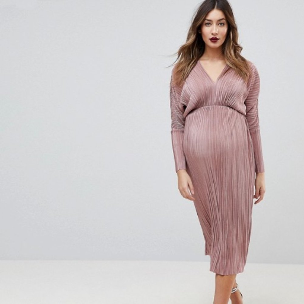 ASOS Maternity Batwing V-neck Plisse Midi Dress
